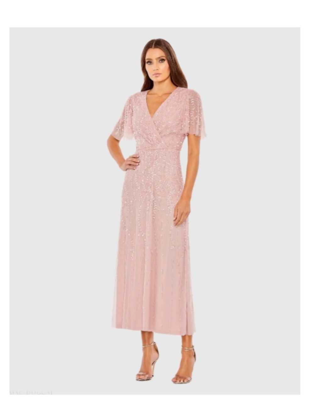 Pink Beaded Wrap Over Butterfly Sleeve Dress Style#35116 size 14